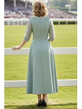 tanie Długość kostki-Krój A Do kostki Sukienka Derby Sukienka dla matki panny młodej Rękaw 3/4 W serek Klapa Elegancja Kentucky Derby Rozciągliwa krepa z Kokardki