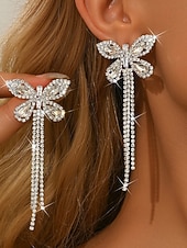 お買い得  結婚 ACC-女性用ラインストーンバタフライタッセルイヤリング - キラキラ輝くステートメントジュエリー、エレガントで華やかなスタイル、パーティーナイトやお祝いに最適 &amp;特別な機会