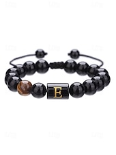 billige Menns smykker-Justerbart armbånd i naturstein for menn med alfabetbokstavdesign, kan tilpasses med 26 bokstaver, perfekt for gave, uformelle anledninger og spesielle anledninger