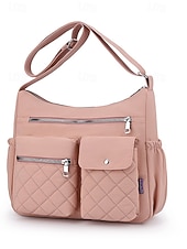 Недорогие Сумки через плечо-Женская стеганая нейлоновая сумка через плечо с множеством карманов — вместительная водонепроницаемая сумка для путешествий, работы и повседневного использования.