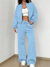 economico Set da due pezzi-Per donna Tuta Set di Pantaloni Bolero Top Manica Lunga Collo alla coreana Tinta unica Coulisse Moda Streetwear Casuale Quotidiano All'aperto Nero Rosa Azzurro cielo Primavera Vestibilità regolare