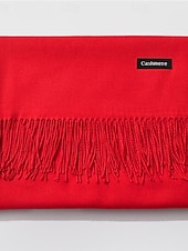 abordables Bufandas de mujer-Bufanda navideña de cachemira para mujer, chal de invierno de suave imitación de cachemira con borlas, abrigo cálido de color sólido para uso festivo, al aire libre y diario.