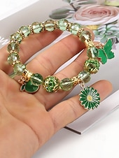  Dámský náramek s přívěsky ke Dni svatého Patrika, přívěsek se zeleným trojlístkem, korálkový design v různých stylech, slitina a umělé krystaly, slavnostní irské párty šperky pro ženy