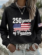 tanie Dzień Niepodległości Top-Amerykański Dzień Niepodległości Rocznica Patriota Kobiecy Pullover Hoodie Sweter Graficzny Litera Ciepły Casual Nadruk Długi Rękaw Z Kapturem Casual Ulica Codzienna Odzież Nadruk Czarny Biały