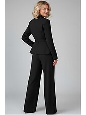cheap Women's Suits-Women's 2 Pieces Suits Two Piece Business Wedding Guest Stretch Fabric Elegant Simple Tuxedo Long Sleeve V Neck Peak Lapel Single Breasted One-button