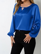economico Bluse Semplici-Per donna Blusa Tinta unica Elegante Casual Manica Lunga Girocollo Top Regolari Quotidiano Blu Nero Vino Rosso Fucsia Estate Primavera