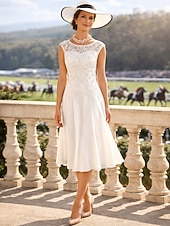 economico Set di abiti per la mamma-Due Pezzi Tubino Colonna Lunghezza al ginocchio Abito da invitata a nozze Abito da cerimonia per signora Manica 3/4 Collo gioiello Elegante Ospite di nozze Chiesa Chiffon Raso Pizzo Abiti Corti con