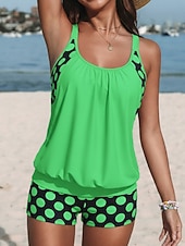 economico Tankini-Costume da bagno 2 pezzi tankini da donna alta vita attivo vacanze a pois scollo a carellino senza maniche