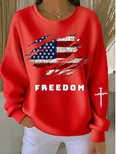 economico Magliette Giorno dell’Indipendenza-Felpa in pile testurizzata patriottica da donna per il Giorno dell'Indipendenza Pullover grafico geometrico casual maniche lunghe collo rotondo top regolari casual casa strada blu nero bianco giallo