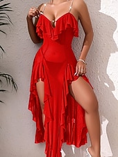 tanie Jednoczęściowe piżamy (kombinezony) damskie-Damskie Odzież domowa Koszula nocna Moda Seksowny Codzienny Czyste kolory Niejednolita całość Siateczka Sukienka Dom Urlop Bez rękawów W serek Czarny Biały Wino Czerwony Lato Wiosna Regularny