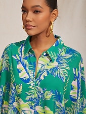 halpa Mekot-lehtikuvioinen paita lyhythihainen midi-mekko