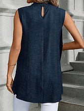 cheap Dressy Blouses-Women's Summer Tops Blouse Dressy Tops Ruched Patchwork Buttons Solid Color Plain Elegant Vintage Daily Sleeveless Crew Neck Regular Tops Daily Work Holiday Blue Black Wine Royal Blue Khaki Summer