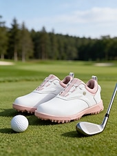 رخيصةأون أحذية جولف نسائية-Women's Golf Shoes - White &amp; Pink Stylish Athletic Sneakers with Non-Slip Sole, Cute Preppy Style for Female Golfers, Perfect for Golf Courses, Casual Outdoor Activities &amp; Daily Wear