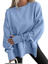 abordables Sweats à capuche-Femmes Sweatshirt Pull Patchwork Uni Occasionnel manche longue Col rond Hauts Réguliers Tenue Quotidienne Fête Sortir Bleu Noir Blanche Vert Grise Printemps Automne Hiver