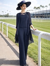 economico Tailleur pantalone della mamma-Tuta Completo Pantalone Tre Pezzi Lunghezza al pavimento Abito da cerimonia per signora Senza Maniche Collo gioiello Elegante Taglie Forti Formale Ospite di nozze Ricevimento di matrimonio Chiffon