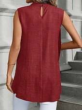 cheap Dressy Blouses-Women's Summer Tops Blouse Dressy Tops Ruched Patchwork Buttons Solid Color Plain Elegant Vintage Daily Sleeveless Crew Neck Regular Tops Daily Work Holiday Blue Black Wine Royal Blue Khaki Summer