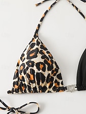 abordables Conjuntos de bikini-Mujer Bañadores Bikini 2 piezas Bermudas Traje de baño Espalda al Aire Vacaciones Ropa de playa Leopardo Cuello halter Sin Mangas Trajes de baño
