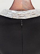 ieftine Rochii de seară tip sheath-Coloană Teacă Lungime Podea Rochie formala Rochie de seara Rochii de seara Elegant Epocă Rochie Neagră Mică Manșon scurt Stil Nautic Nuntă Oficial Polyester cu Detalii Cristal Mărgele