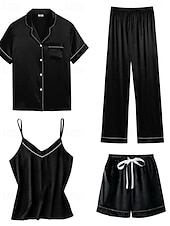 voordelige Slaaptops en -broeken voor dames-Dames Pyjama Loungewear Pyjamaset Warm Modieus Casual Heldere kleur Elastische taille Pantalon Korte broek Huis Vakantie Straat Lange mouw Overhemdkraag Zwart Wit Blozend Roze Marine Blauw Herfst