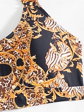 billige Bikinisett med 3 deler-Kvinners Bikini 3 Delt Badedrakt Shorts Slim Ryggløs Ferie Strandtøy Blomster Halter Hals Ermeløs Badedrakt