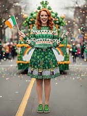  Slip-on-skor för dam i St. Patrick's Day-stil – gröna, klövertryckta, avslappnade skor med bekväm sula, snygga och roliga skor för fester, festivaler och vardagsbruk