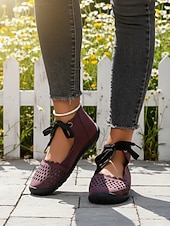 cheap Women's Flats-Women's Beige Perforated Lace-Up Comfort Shoes, Breathable Design, Flexible Non-Slip Sole for Walking, Travel and Everyday Casual Use