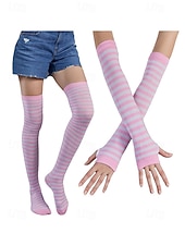 abordables Accessoires-Ensembles de chaussettes et gants à rayures montantes Mardi Gras pour femmes plusieurs couleurs design amusant et coloré parfaits pour le carnaval et les bals masqués