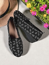 Χαμηλού Κόστους Γυναικείες Μπαλαρίνες-Γυναικεία μαύρα μοκασίνια με σχέδιο λουλουδιών - άνετα, casual φλατ παπούτσια με ανάγλυφο σχέδιο, ιδανικά για καθημερινές δουλειές, εξόδους στο brunch, βόλτες στον κήπο και casual εμφανίσεις στο γραφείο.