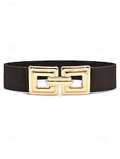 Недорогие День святого Валентина-Эластичный нейлоновый пояс для женщин с квадратной золотой пряжкой, доступен в нескольких цветах, идеально подходит как для повседневной носки, так и для торжественных случаев.