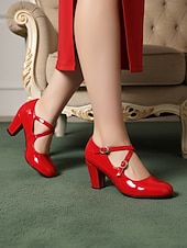 economico Retrò anni ’50-Per donna Quotidiano Lavoro Feste Fibbia Tacco a Blocco Punta Tonda Elegante Vintage Finta Pelle Fibbia Nero Bianco Rosa