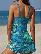 abordables Tankinis-Mujer Bañadores Tankini Falda Traje de baño Elegante Vacaciones Floral Graphic Sin Mangas Trajes de baño