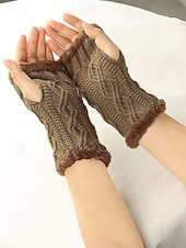 billige Damehansker-Strikkede fingerløse hansker til dame med fleecefôr for varme, tilgjengelig i flere farger, perfekt for vinter- og fritidsbruk