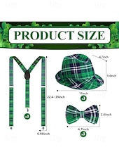 abordables Accesorios-Conjunto de accesorios para disfraz de San Patricio para hombre: sombrero, pajarita y tirantes a cuadros verdes, poliéster con múltiples estampados, ideal para desfiles y fiestas irlandesas.