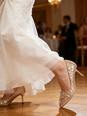 ieftine Mireasă-Pantofi cu toc de mireasă cu sclipici auriu și șampanie, pantofi stiletto cu cristale pentru nunți de lux și de seară