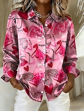 Χαμηλού Κόστους Κορυφές της Ημέρας του Αγίου Βαλεντίνου-Ημέρα του Αγίου Βαλεντίνου Γυναικεία Πουκάμισο Καρδιά Γραφική Βίντατζ Στυλάτο Μοντέρνα Μακρυμάνικο Κολάρο Πουκαμίσου Κανονικά μπλουζάκια Καθημερινά Αργίες