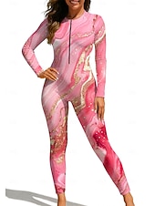 billiga One Pieces Rash Guards-Dam Normal Rash-guards Helkroppsutslagskydd Baddräkt Marmor med inbyggd BH Dragkedja fram UV Solskydd Fullständig Täckning UPF50+ Långärmad Heltäckande Badkläder Baddräkt Surfing Paddling Strand