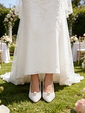 economico sposa-Per donna scarpe da sposa Scarpe bianche Scarpe da sera Matrimonio Feste Floreale Colore a contrasto tacchi da sposa Scarpe da sposa Scarpe da damigella d'onore Perle di imitazione Perline Basso A
