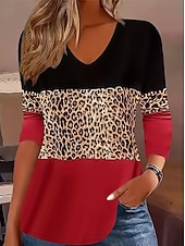 preiswerte Kunst &amp; Design T-Shirt-Neujahr Damen T Shirt Druck Ombre Grafik Vintage Mode Stilvoll Langarm V Ausschnitt Normale Oberteile Täglich Gelb Rosa Rote Orange Gold Sommer Frühling Herbst