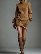 ieftine Rochie boho vestică-Pentru femei Rochie Mini Rochie teacă Rochie tip Bandage Vacanță Casual Vacanță Petrecere Stradă Fit regulat Simplu Guler Pe Gât Negru Maro Verde militar Toamnă