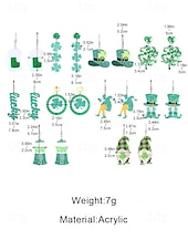 abordables Accessoires-Boucles d'oreilles trèfle en acrylique pour femmes, idéales pour la Saint-Patrick. Modèle léger à paillettes, plusieurs styles disponibles sur le thème du trèfle et de l'Irlande, parfaites pour les défilés, les fêtes, les événements et les célébrations.