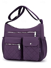 Недорогие Сумки через плечо-Женская стеганая нейлоновая сумка через плечо с множеством карманов — вместительная водонепроницаемая сумка для путешествий, работы и повседневного использования.