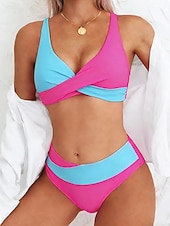 お買い得  ビキニセット-女性用 スイムウェア ビキニ チーキー 水着 旅行度假风 ファッション グラフィック カラーブロック Ｖネック ノースリーブ 水着