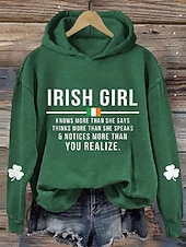 cheap St Patrick's Hoodies &amp; Sweatshirts-St. Patrick Women's Pullover Hoodie Sweatshirt Graphic Letter Casual Long Sleeve Hooded Regular Tops Casual Dailywear Sports Black Green Gray Fall