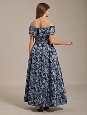  Femmes Robe maxi Robe à épaules dénudées Robe bustier Élégant Soirée Jacquard Fleuri Sans manches Épaules Dénudées Bleu