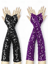 Недорогие День Святого Патрика-Женские полиэстеровые перчатки с пайетками на пальцах и рукавах, комплект из 2 пар, различные цвета, идеально подходят для Дня Святого Патрика и вечеринок, блестящие и стильные.