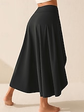 baratos Saias Ativas-Mulheres Elegante Estilo bonito Médio Cintura Alta Saias Tecido Franzido Hem irregular Sem Elasticidade Diário Praia Preto Vermelho Azul Roxo Verão