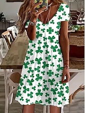 cheap St Patrick's Dresses-St. Patrick's Day Women's Mini Dress T Shirt Dress Tee Dress Sundress A Line Dress Vacation Casual Boho Beach Going out Regular Fit Floral Graphic Clover Short Sleeve V Neck Light Green