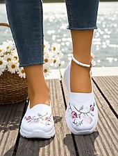 Χαμηλού Κόστους Γυναικεία Sneakers-Γυναικεία πράσινα slip-on αθλητικά παπούτσια με κέντημα λουλουδιών – αναπνεύσιμα πλεκτά παπούτσια για περπάτημα σε εξωτερικούς χώρους, ταξίδια και θηλασμό