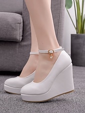 זול נעלי פאמפ קלאסיות-בגדי ריקוד נשים יומי קוקטייל נשף רקודים אבזם פלטפורמה בוהן עגולה אלגנטית אופנתי סגנון חמוד PU אבזם לבן