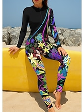 お買い得  ワンピースラッシュガード-女性用 レギュラー ラッシュガード フルボディラッシュガード 水着 花 トロピカル風 カラーブロッキング 内蔵ブラ付き フロントファスナー UVサンプロテクション UPF50+ 伸縮性 フルボディー スイムウェア サーフィン カヌー ビーチ 夏